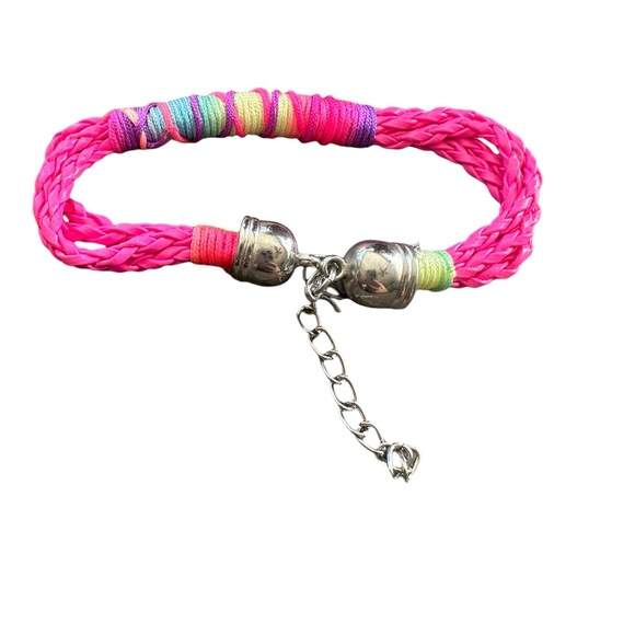 Hot Pink Braided Punk Woven Bracelet - Picture 4 of 6